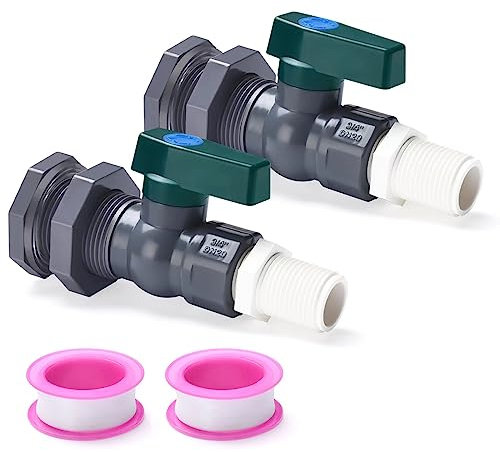 Suswillhit Lot de 2 robinets de baril de pluie en PVC avec adaptateur de robinet de raccord de cloison et ruban d'étanchéité pour réservoirs d'eau, aquariums, baignoires, piscines, tonneaux de jardin