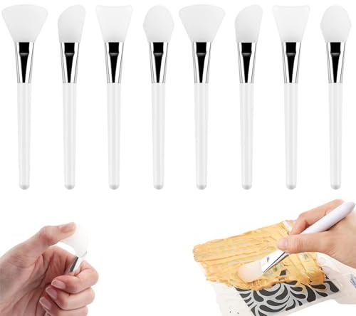 OTCRAFT 8 Pcs Silicone Craft Brush Set; Reusable Resin Epoxy Brushes for DIY Painting Mixing & Spreading to Glitter Tumblers Art Blending Tool (White)