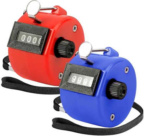 KTRIO Lot de 2 compteurs manuels à 4 chiffres (bleu et rouge)