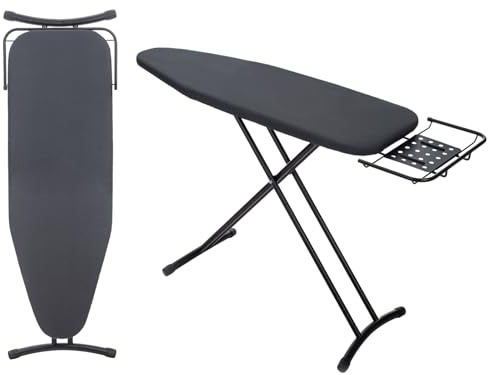 Ironing Board 48 x 15 with Retractable Iron Rest, RAINHOL Heavy Duty Full Size Iron Board, Sturdy Wide Frame with Thick Padding Cover, Height-Adjustable, Black