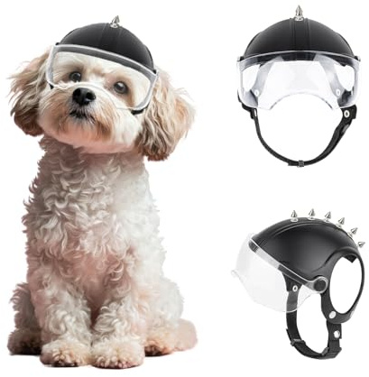 PETLESO Dog Helmet with Goggles Durable Pet Rivet Helmet UV Protection Clear Dog Sunglasses for Small Dogs, Puppy