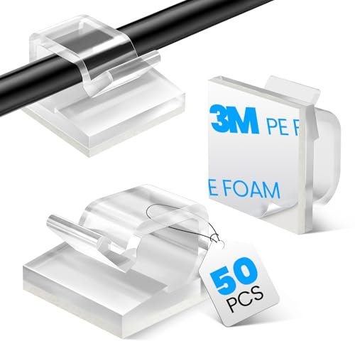 50 pièces de Supports de câble, Organiseur de câble Auto-adhésif, Support de câble sous Le Bureau, Gestion de câble, Clip de câble Auto-adhésif, Fixation de câble pour Maison, Bureau