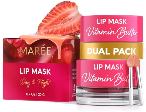 MAREE Lip Mask Overnight 2 Pack - Lip Moisturizer For Very Dry Lips - Hydrating Lip Butter Balm with Hyaluronic Acid & Collagen - Overnight Lip Treatment - Lip Sleeping Mask Repair