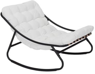 Rebecca Mobili Sillón Mecedora Grande, Silla Relax de Exterior, Gris Blanco, Acero Poliéster, para Interior o Exterior, Cojín Acolchado Alto - Dimensiones AxAnxFon: 74 x 78 x 101 cm - Art. RE7180