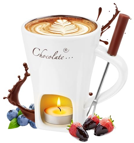 Chocolate fondue cup, ceramic chocolate fondue with forks, chocolate fondue cup for cheese, chocolate, butter and caramel