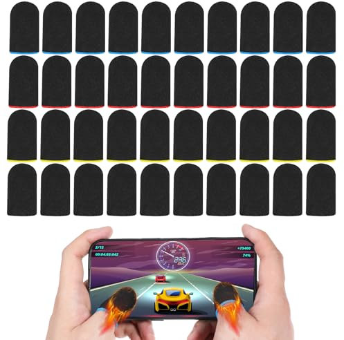 JIYIN 40 Stück Mobile Gaming Finger Sleeves, Hochwertige Carbonfaser Fingerhüllen Atmungsaktive und Anti-Schweiß Fingerlinge Gaming Handschuhe für Spiel und Mobilgerät Touchscreen