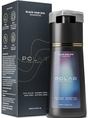 POLAR HAIR CARE Polar Haircare - Hair Dye Shampoo for Gray Hair for Women & Men (Jet Black) Natural Hair Dye Kit - Semi Permanent Hair Dye Shampoo - Vegan Hair Dye USA 6.76 Fl Oz