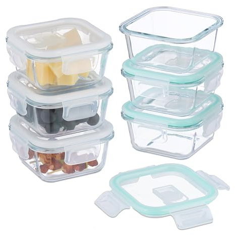 Relaxdays Fiambreras de Cristal con Tapa, Set de 6, 520 ml, Recipientes Herméticos, Cierre de Plástico, Transparente
