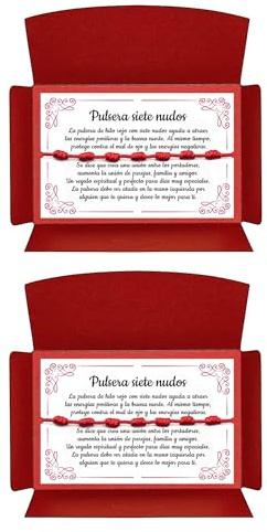 SIETE NUDOS® - Pulsera hilo rojo original roja contra el mal de ojo - 7 chakras protección energía negativa amuleto buena suerte - Regalo original mujer hombre pareja amigos (2 Pulseras)