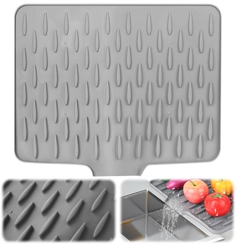 Silicone Draining Mat,Non-Slip Sink Drainer Mat Silicone Dish Drying Mat,No-Spill Mat & Heat Resistant Folding Draining Board Mat for Kitchen Counter,Sink (Grey)
