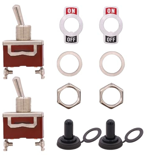 Interruptor de palanca marino impermeable spst de 2 agujas 250V DC 15A, con tapa impermeable, adecuado para automóviles, camiones y barcos - juego de 2 piezas，Instalación rápida y sencilla