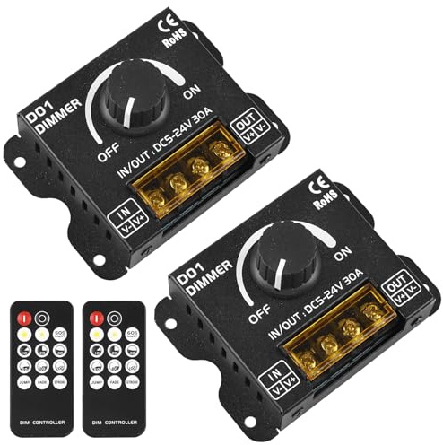 2 pezzi dimmer LED DC 12 V 24 V per strisce LED, 30 A dimmer PWM LED dimmer con telecomando, pulsante dimmer per regolare la luminosità, regolatore di luminosità per striscia luminosa