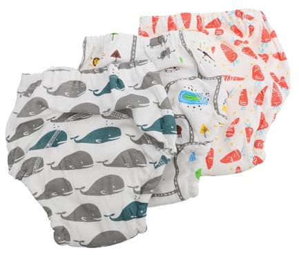 OFFSCH 3Pcs Training Pants S Washable Muslin Cloth Diapers Breathable Soft Newborn Briefs for Boys and -Off Elastic Waist