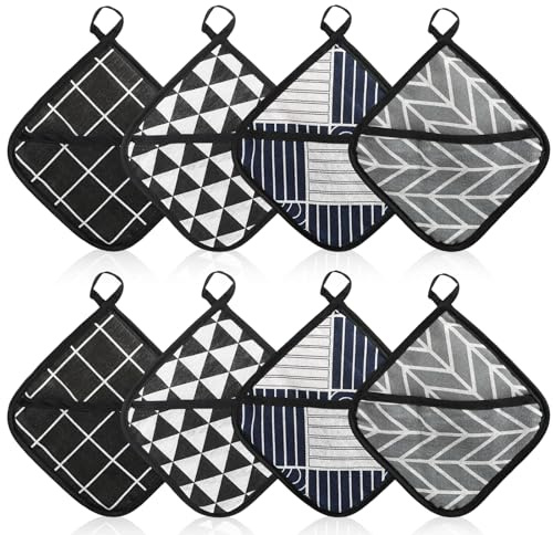 8 Stück Topflappen, Hitzebeständige Topflappen Set 18 x 18 cm Quadratischer Waschbar Küchenzubehör für Kochen Heiße Töpfe Backen