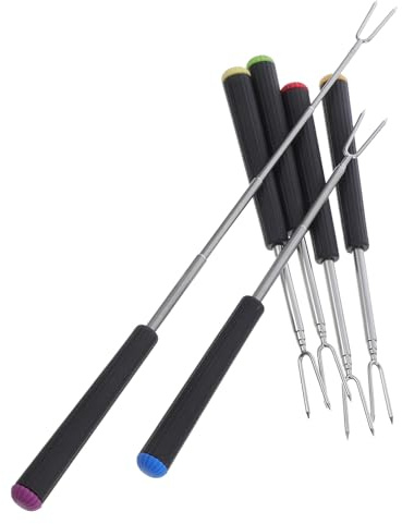 Angoily Lot de 6 Fourchettes à Fondue en Acier Inoxydable Télescopiques Fourchettes à Tremper Chocolat et Fromage Brochettes Barbecue Portables pour Pique- Camping et Réceptions