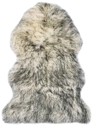 Owoxanthellate Tappeto in pelle di pecora, 90 x 60 cm, grigio scuro Mélange in vera pelliccia di agnello con 5 – 7 cm, design moderno per camera da letto e ufficio