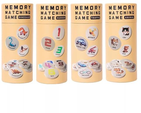 LLTCMYGS Montessori Memory Matching Game Set, 4-Pack Themed (Animal, Dinosaur, Traffic, Number) Educational Toy