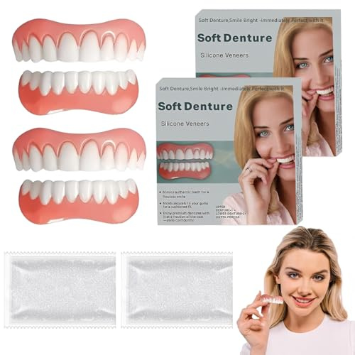 LAKPYN 2 Pezzi Su E Giù Protesi Dentale Silicone,Con Dentizione Da 10g,Dentiera Provvisoria Facile Da Smontare,Unisex,Accessori Cosplay Per Un Sorriso Perfetto