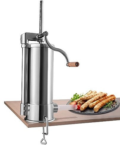 COSTWAY 1,5kg/2,5kg/3kg/5kg Wurstfüller manuell, Wurstmaschine aus Edelstahl, Wurstfüllmaschine silber, Wurstpresse mit Tischklemme, Wurstspritze inkl. Füllrohre (5KG - 6 Füllrohre)