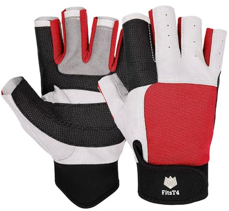 FitsT4 Sports Segelhandschuhe mit ¾-Finger und Idealem Griff für Segeln, Yacht, Segelsport, Paddeln, Kajak, Angeln, Fischen, Dinghy, Schlauchboot, Wassersport mit Booten