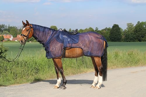 Euroriding Fliegenausreitdecke mit Halsteil Navy Ausreitdecke mit Fransen L (145cm)
