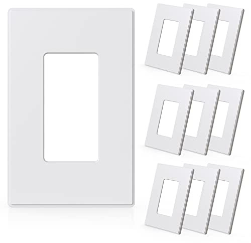 ELEGRP 1-Gang Screwless Decorative Wall Plates, Mid-Size Unbreakable Thermoplastic Faceplate Cover for Decorator Receptacle Outlet Switch, UL Listed (10 Pack, Matte White)