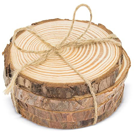 Posavasos Madera Redondos Set de 4 Posavasos. Posavasos Originales. Posavasos Madera Natural Tronco Rústicos Reutilizables.