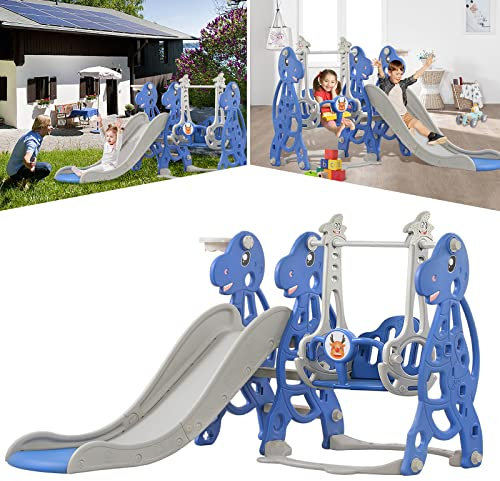 YARDIN 4 in 1 Kinderrutsche Kinder Rutsche Indoor für ab 1 Jahr, Kinder Spielgeräte mit Basketballkorb, Schaukel und Klettergerüst, Kleinkinderrutsche Babyrutsche Gartenrutsche (Querbalken)