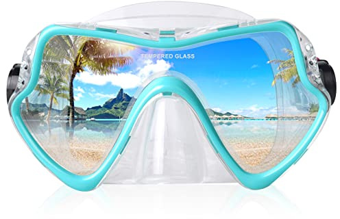 Adult Diving Mask Scuba Snorkel Mask with Tempered Glass Lens Professional Freediving Mask for Men Women Liquid Silicone Seal Anti-Fog Wide View Dive Mask for Underwater Swimming Ocean Exploration