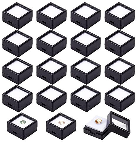 BENECREAT 36 Pcs Black Gemstone Display Box Plastic Transparent Bare Stone Box Black Square Jewelry Box 2.95x2.95x1.65cm Suitable for Gemstone, Jewelry, Crystal Diamond Accessories Display