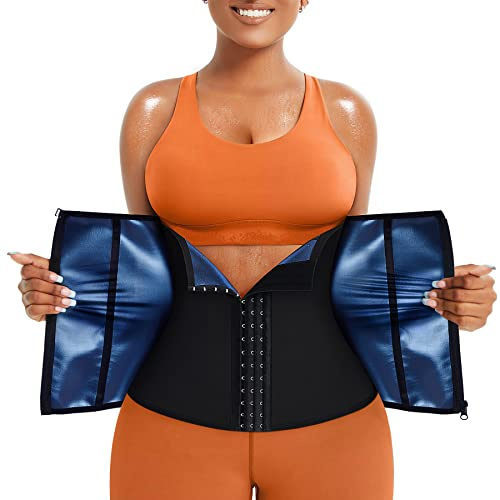Junlan Cinturón reductor de cintura para mujer, cinturón de sudoración para adelgazar, corsé para mujer, control de abdomen, fitness, cinturón moldeador de cintura, sudor, Negro , XXL