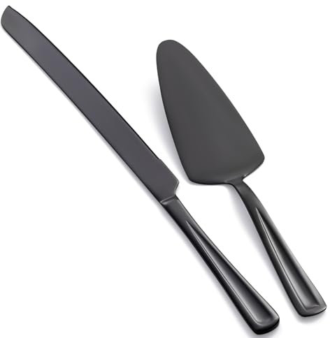 GoGeiLi Set di coltelli e server per torte neri, set da taglio per torte in acciaio inox da 33 cm, elegante set di taglierini per matrimoni, compleanni, feste, anniversari