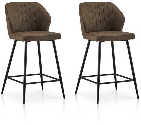 TUKAILAI Barhocker 2er Set aus Kunstleder, Barstuhl Küchenhocker mit Rückenlehne Metallbeinen Fußstütze, Gepolsterter Tresenhocker Bistrohocker Hocker für Küche Esszimmer Restaurant Bar, Braun