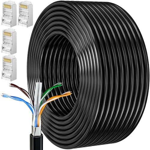MEIPEK Cable Ethernet 15m, Rj45 Blindé Cat 6 Gigabit Câble Réseau Extérieur Lan FTP 23AWG Internet Noir 15 Mètres