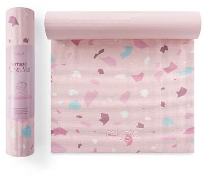 Myga Yogamatte, 6 mm dick, rutschfest, für Yoga, Pilates, Meditation und Fitness, leichte Reise-Yogamatte für Damen und Herren, Terrazzo