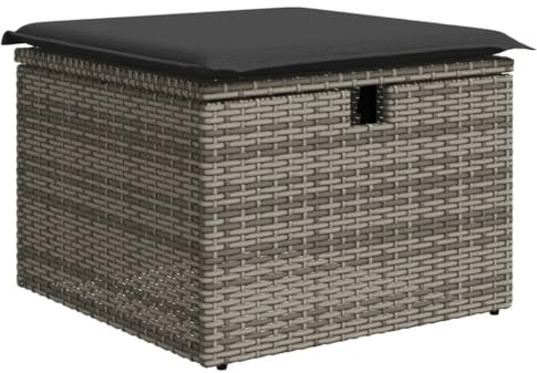vidaXL Gartenhocker mit Kissen, Gartenstuhl mit abnehmbarem waschbarem Bezug, Hocker mit Stahlrahmen, Sitzhocker Terrassenhocker, Grau Poly Rattan
