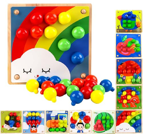 ENIKMOSD Mosaik Steckspiel ab 2 3 4 5 Jahre,Holz Steckspiel Montessori Spielzeug für Kinder,Kinderspiele zum Farbenlernen Pädagogisches Lernspielzeug Geschenk für Kinder Mädchen Jungen