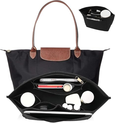 UMIUP Organisateur de sac à main multi-poches, organiseur de sac fourre-tout pliable pour Longchamp, noir, taille L