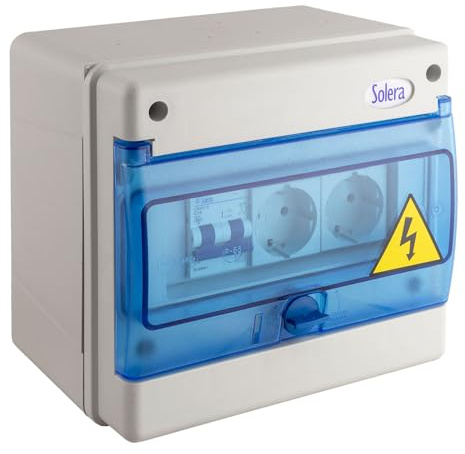 Cuadro industrial montado de 8 elementos, dimensiones 215x160x200mm, ideal para distribución eléctrica y conexión de equipos.