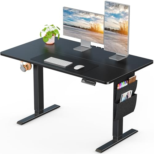 ErGear Standing Desk 100x60cm with 2-piece tabletop,Supports Up to 80KG Height Adjustable Electric Standing Desk with Storage Bag,Backpack Hook and Memory Smart Pannel for Home Office