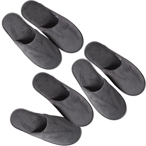 Pddenality 3 Pairs Hotel Slippers Spa Slippers, Soft Coral Velvet Guest Thick 6mm Soles Travel, Bathroom for Travel Hotel Home Guests House (Grey)
