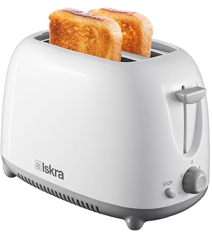 Iskra Kompakter mini Toaster 2 scheiben, Weiß, 750W