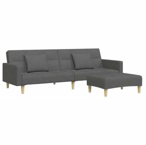 vidaXL Divano Letto 2 Posti con Poggiapiedi Grigio Scuro in Tessuto, Divano Convertibile, Letto aggiuntivo, divanetto, Letto Ospiti, Divano 2 posti
