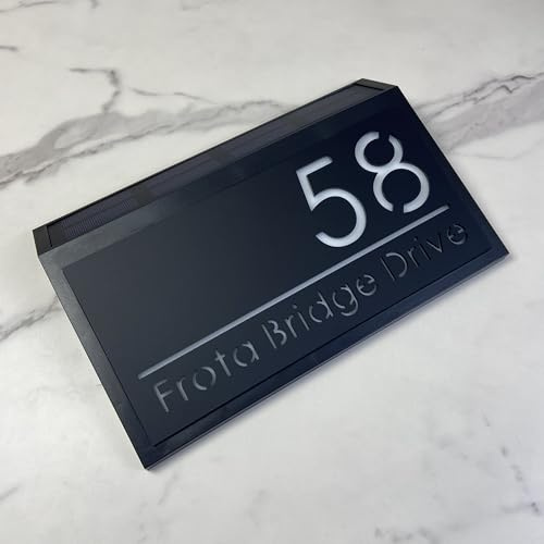 Solar LED House Number Sign – Backlit Illuminated Door Plaque for Wall – Weatherproof Modern House Sign for Outside Use (Style 3)