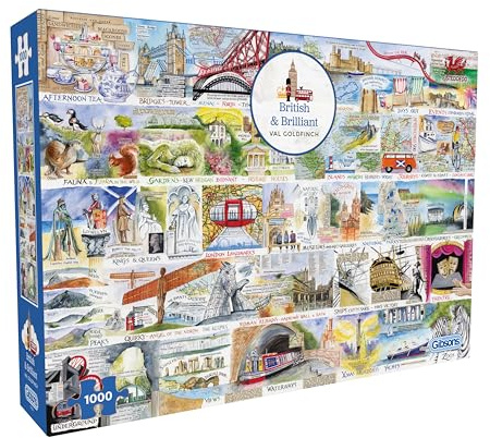 Gibsons British and Brilliant 1000 Piece Jigsaw Puzzle for Adults – UK Landmarks Alphabet Puzzle by Val Goldfinch – Colourful British Artwork – Premium Sustainable Puzzle Made in the UK/EU