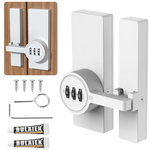 Cerradura de puerta corredera, cerradura de combinación de tres dígitos con pegamento y tornillos, pestillo de puerta corredera de 180 grados, cerradura de puerta corredera para jardín, exterior