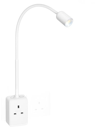 PRINCEWAY Plug in Dimmable LED Reading Light, Flexible White Wall Sconce Spot Light with Power Plug and Socket for Bedroom, Two Touch Switches, 3 Lighting Color Modes, USB Output Charging Function