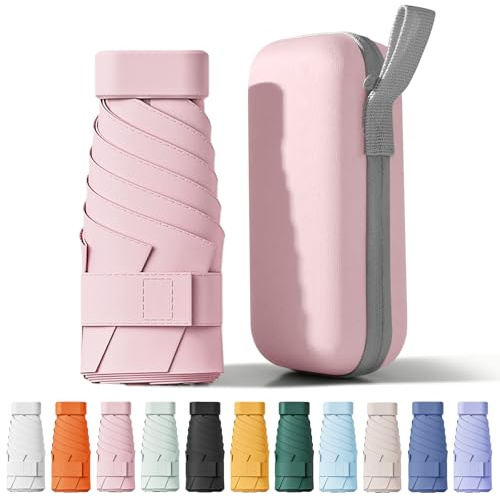 FWHFNB Ombrello Piccolo, Mini Ombrello Tascabile, Pieghevole Ombrellos da Viaggio, Ombrellos Anti-Uv Per Pioggia, UPF 50+, Portatile Leggero Compatto, per Donne Uomini (Rosa)