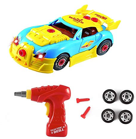 SOKA® Build Your Own Racing Car Kit For Boys Aged 3 Years & Above - Take Apart Contrustion Toy Car with 30 Pieces & Electric Drill, Realistic Sounds & Lights