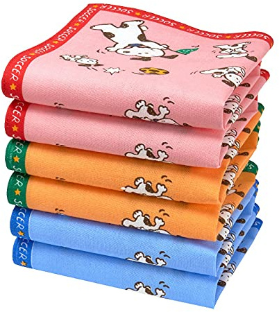 Merrysquare - Fazzoletti per Bambini - 6 Pezzi -100% Cotone - Misura Piccola 27 x 27 cm - Modello Soccer